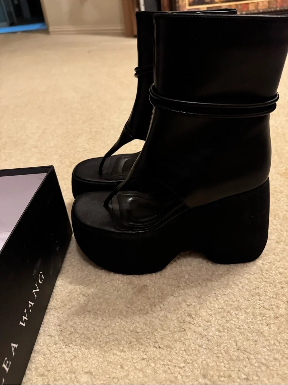 Azalea Wang Black Platform Ankle Boots with Side Zip